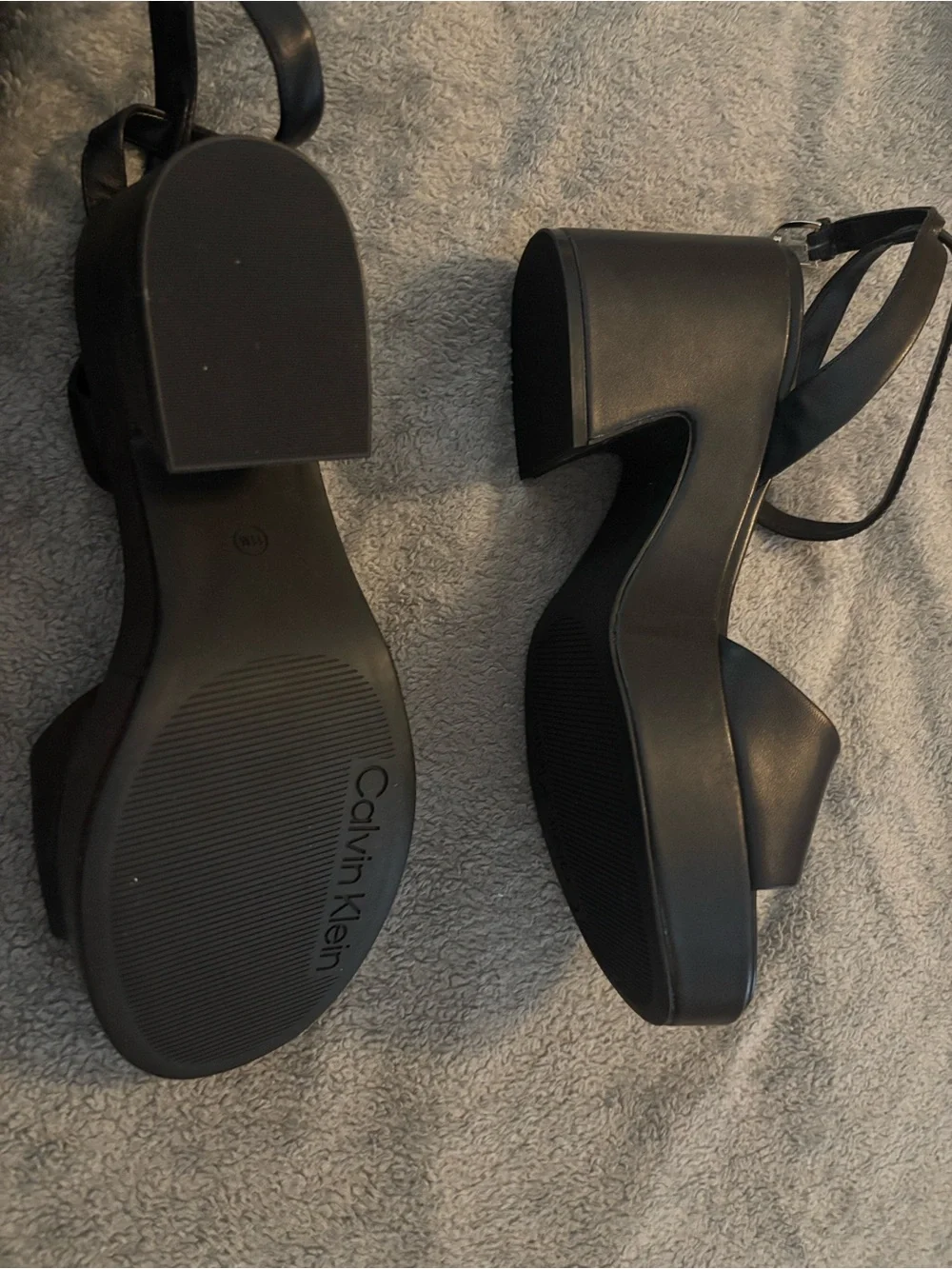 Calvin Klein Black Leather Open-Toe Slingback Heels - Never worn, clean bottoms